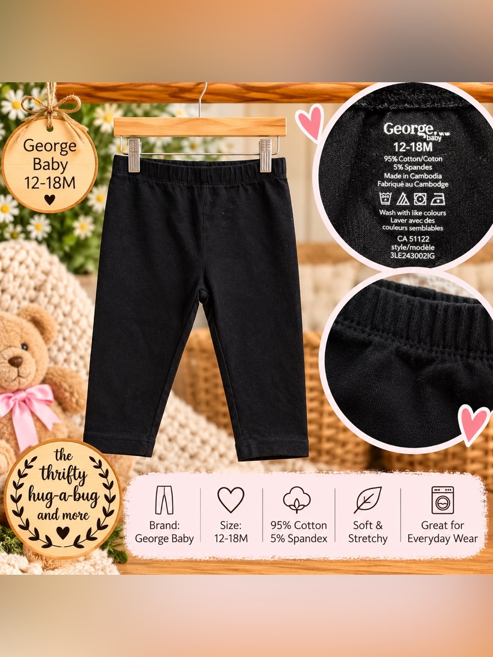 George Baby Black Leggings – 12–18M | Everyday Basic 🖤